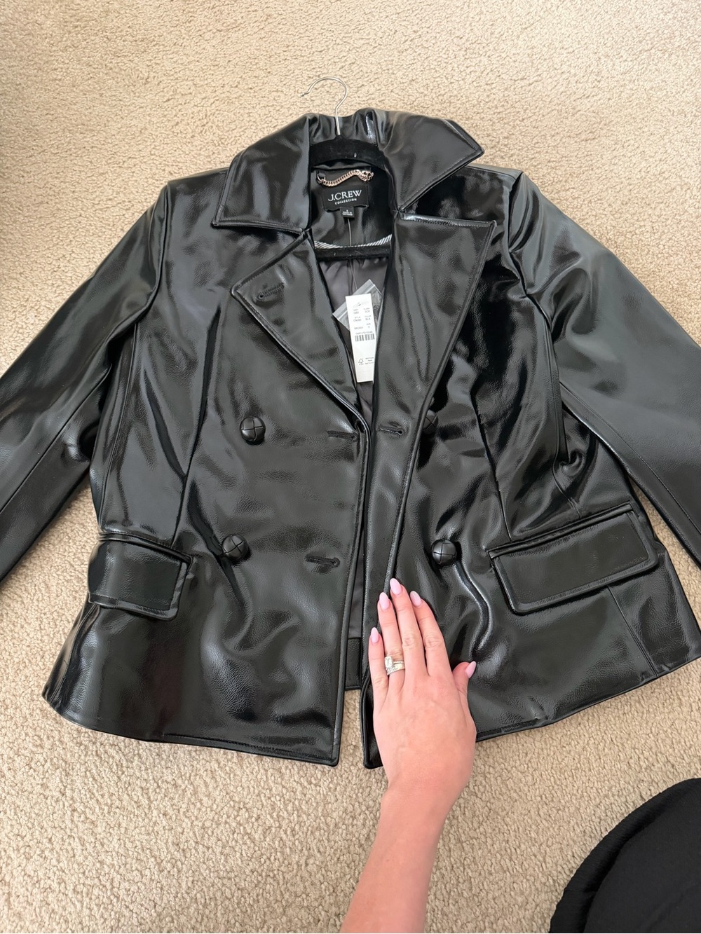J. Crew Black Faux-Leather Double-Breasted Blazer